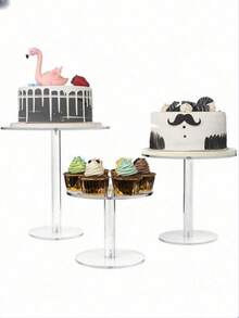 1/3 Piezas Soporte de Pastel de Acrílico, Soporte de Exhibición de Pastel Redondo Transparente para Mesa de Postres, Boda, Evento, Fiesta de Cumpleaños, Pasteles, Pastelerías, Dulces - transparente - Ver 1