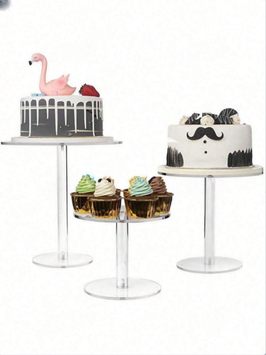 1/3 Piezas Soporte de Pastel de Acrílico, Soporte de Exhibición de Pastel Redondo Transparente para Mesa de Postres, Boda, Evento, Fiesta de Cumpleaños, Pasteles, Pastelerías, Dulces - transparente - Ver 1