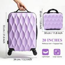 20" Carry On Luggage And 14" Mini Cosmetic Cases Travel Set Lightweight Polypropylene Suitcase With Lock  Zipper Hardside Luggage With Spinner Wheels - Purple - View 4
