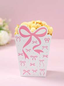 10pcs Pink Bow Printed Paper Popcorn Boxes, Cute Party Snack Containers Suitable For Baby Shower, Birthday, Gender Reveal, Parenting Party, Butterfly Theme Party Decor - Pink - View 3