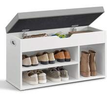 Shoe Bench With Cushion, Storage Bench, 3 Compartments, Hidden Storage, 150 Kg Load Capacity, Rustic Brown - Cloud White + Dove Gray - View 12