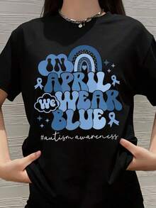 En abril usamos camisetas azules de concientización sobre el autismo para mujeres, hombres y niños. Camiseta unisex de algodón, regalo para el Mes de la Concientización sobre el Autismo, ropa para apoyo y educación sobre el autismo. - Negro - Ver 7