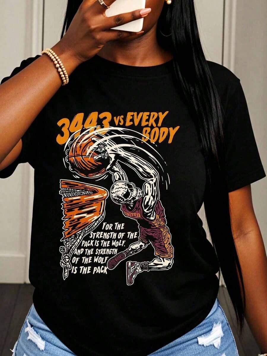 Camiseta 3443 Vs Every Body Basketball Wolf Pack Strength para Mujer, Hombre, Unisex, con Diseño Gráfico Deportivo, Ropa Casual de Moda Urbana, Regalo para Fanáticos del Baloncesto - Negro - Ver 1