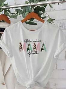 Camiseta de mujerCamiseta con Monograma Creativa para el Día de la Madre, Casual para Mujer, Vacaciones, Manga Corta, Cuello Redondo, Primavera y Verano, Lavable a Máquina, Ropa Nueva para Mujer, Versátil para la Calle, Camiseta de Algodón Cómoda Talla SCómoda y ligera - Blanco - Ver 7