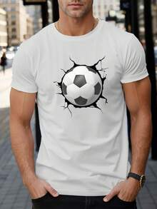 Camiseta con Estampado de Fútbol, Camisetas para Hombre, Camiseta Casual de Manga Corta para Verano - Negro - Ver 1