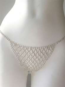 1pc Women's Rhinestone Mesh Shorts, Suitable For Summer Vacation, Formal Occasions, Sexy Party Accessory - White K - View 5
