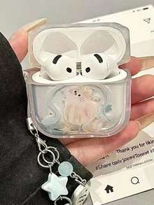 1 chiếc ốp bảo vệ tai nghe Bluetooth hình mèo thắt nơ xanh dương, tương thích với Apple. - Màu xanh nhạt - Xem 2