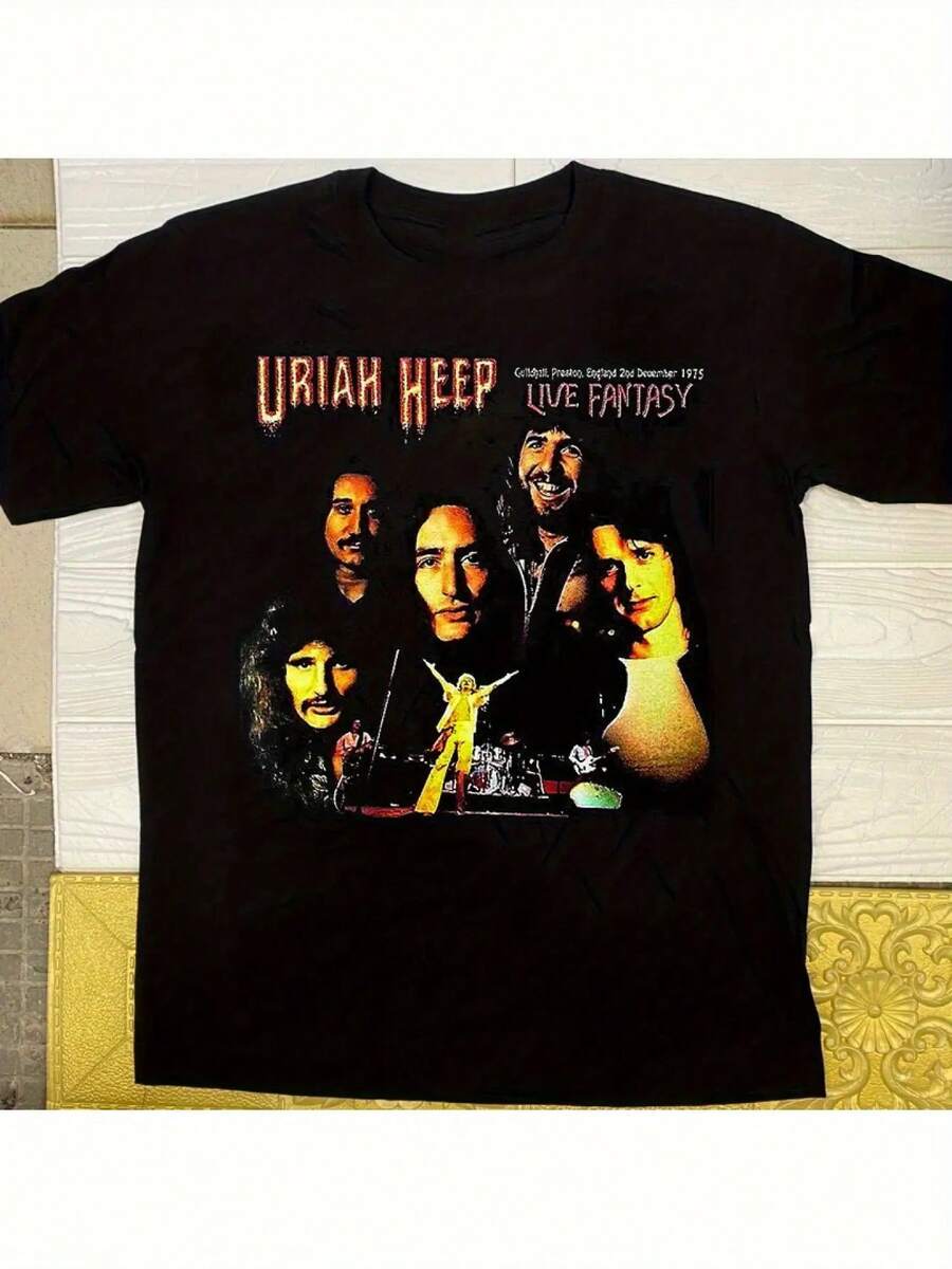 Camiseta Corta Casual y Elegante de la Banda Uriah Heep, Modelo Easy Livin' Live, para Hombre y Mujer, Corte Clásico, Tela Suave y Cómoda de Alta Calidad, Camiseta Esencial de Cuello Redondo, Adecuada para Deportes Casuales, una camiseta de manga corta ideal para el hogar, el uso diario, fiestas y viajes-perfecta como regalo para amigos o familiares. - Negro - Ver 1