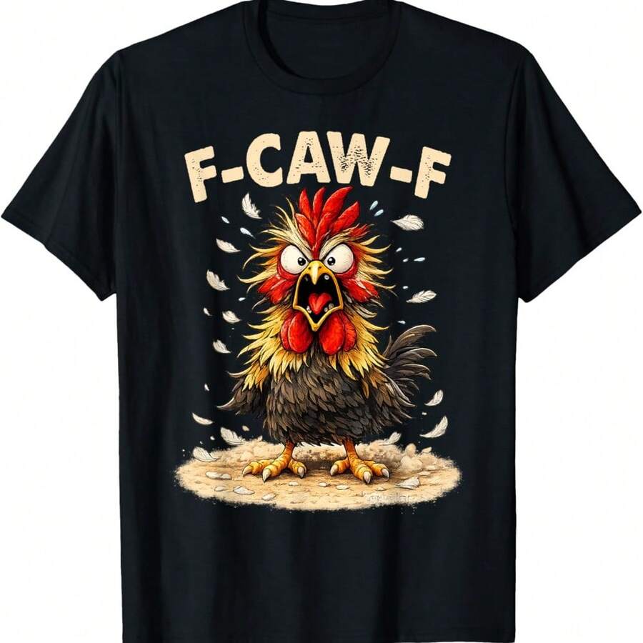 F-Caw-F Chicken Funny Rooster Fcawf Adult Humor Meme T-Shirt - Black - View 1