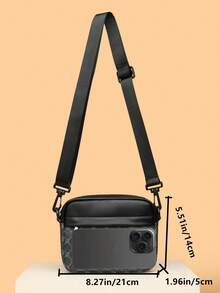 Solid Color Men's Sling Bag, Mini Keychain Shoulder Pouch - Black - View 6