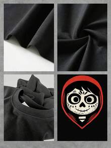 Skull Face With Red Hood Symbolizing Inner Strength And Courage In The Face Of Darkness, Showcasing A Mysterious And Attractive Art Style. Comfortable Casual Women's T-Shirt For Everyday Wear - 黑色 - 查看 4