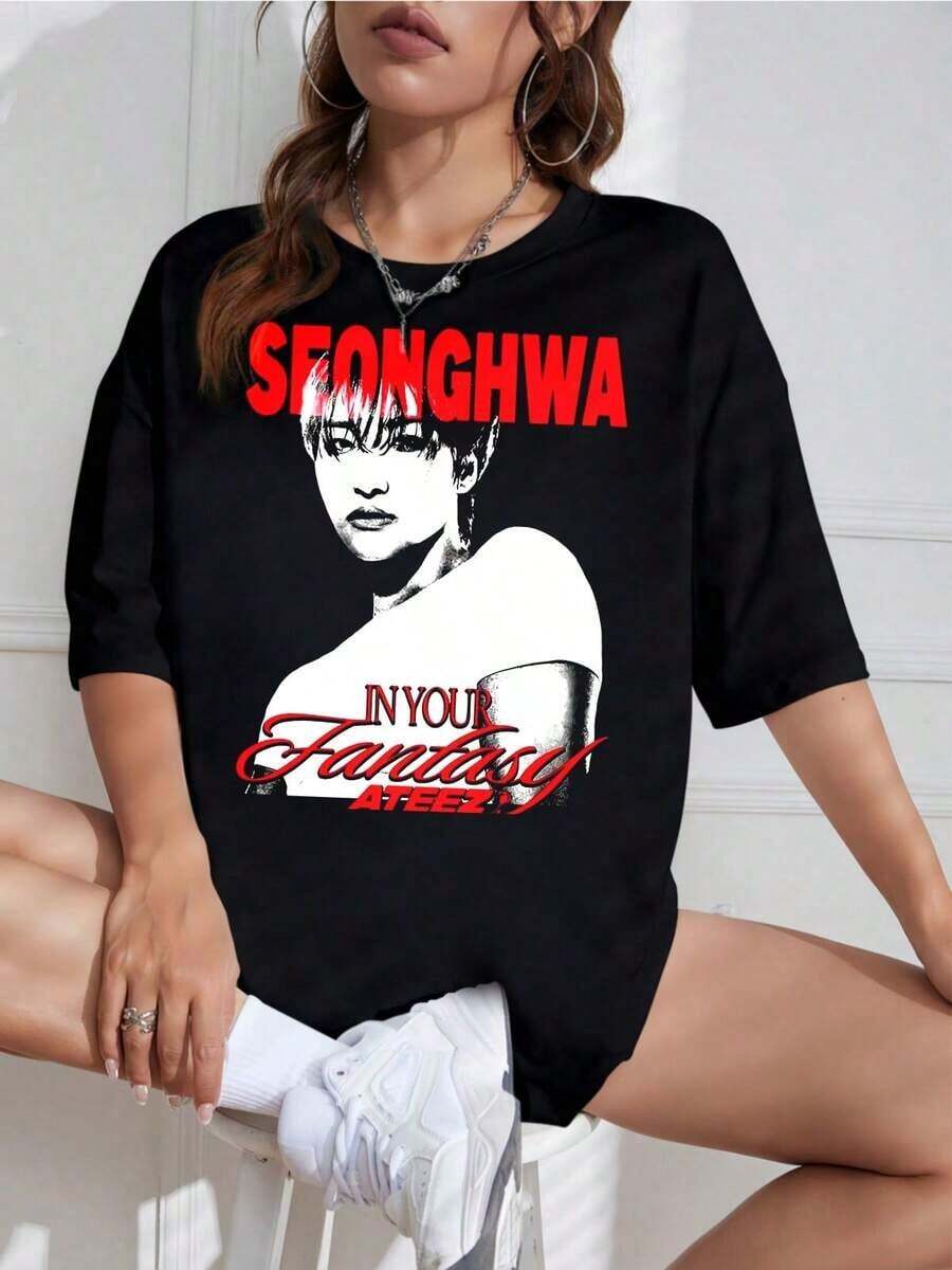 Camiseta Negra Mujer con Diseño de Animal, Estilo Juvenil Urbano - Blanco - Ver 1