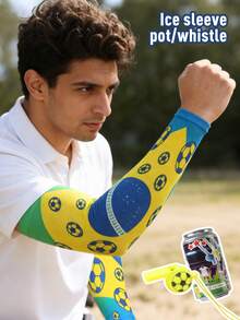 2个/1对夏季驾驶骑行赛车活动音乐会防晒透气360°印花热转印降温臂套户外跑步徒步防护袖套加油哨骑行运动警示哨男女通用情侣礼物 - A - 查看 2