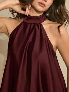 Blusa elegante de cuello halter con lunares para mujeres - Café integral - Ver 3