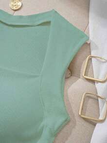 Camiseta sin tirantes con cuello cuadrado, cintura fruncida y sujetador acolchado sin aros - Verde - Ver 6
