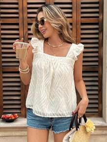 Blusa de mujer con cuello cuadrado y mangas cortas con estampado de lunares - Albaricoque - Ver 3