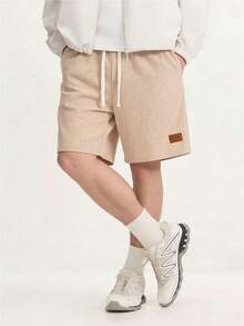 Men's Summer Breathable Soft Waffle Shorts, Elastic Waist Drawstring Loose Straight 5-Inch Inseam Shorts, Versatile For Running, Fitness, Home Wear - Khaki - View 5