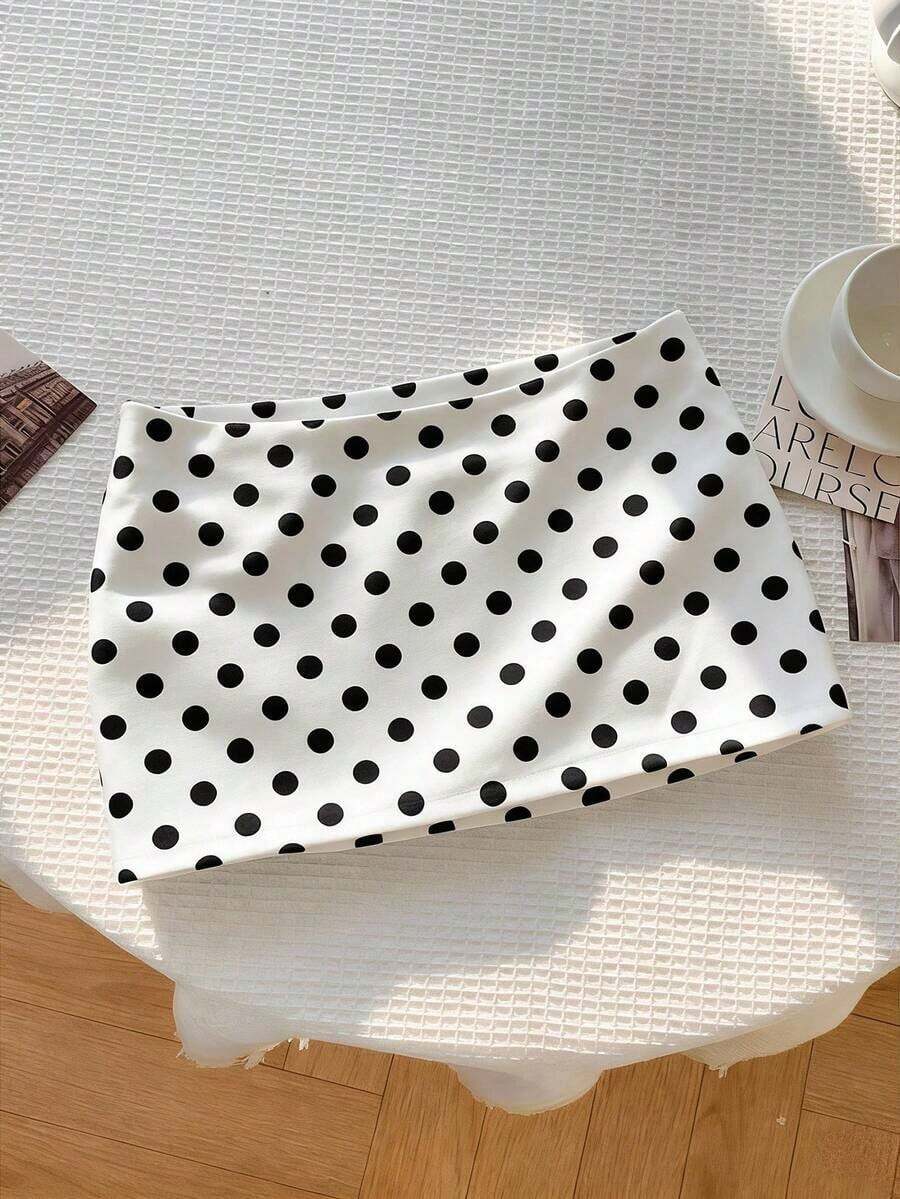 Falda corta de verano informal para mujer con cintura baja de unicolor - Blanco y Negro 3 - Ver 1