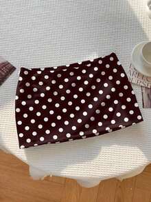 Falda corta de verano informal para mujer con cintura baja de unicolor - Marrón Chocolate - Ver 5