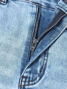 Explorewe Jeans de mezclilla estilo Y2K versátiles lavados y desgastados con pierna acampanada y elásticos para niñas adolescentes - Azul lavado medio 3 - Ver 5