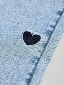 Explorewe Jeans de mezclilla estilo Y2K versátiles lavados y desgastados con pierna acampanada y elásticos para niñas adolescentes - Lavado ligero 2 - Ver 3