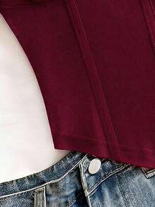Camiseta sin mangas de punto rojo con escote en V y espalda cruzada, adecuada para citas, estilo bohemio, vacaciones, otoño, ropa de mujer, vintage, días festivos - Burdeos - Ver 5