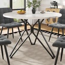 Round Dining Table (100*100*76cm), Kitchen Dining Table, Round Coffee Table For 4 People, Suitable For Dining Room, Living Room, Stylish Metal Table Legs, MDF Marble Tabletop, Black - Black - View 1