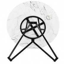 Round Dining Table (100*100*76cm), Kitchen Dining Table, Round Coffee Table For 4 People, Suitable For Dining Room, Living Room, Stylish Metal Table Legs, MDF Marble Tabletop, Black - Black - View 6