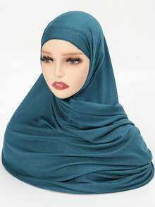 1 pieza Pañuelo para la cabeza de mujer talla grande, pañuelo largo de unicolor casual y suave - Agua verde azul - Ver 3