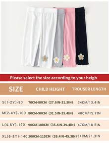3pcs Black, White & Gray Minimalist Style Leggings, Sweet Minimalist Design. Minimalist Style Girls' 3/4 Leggings, Suitable For Summer Wear, Breathable & Comfortable, Decorated With Cute Floral Prints. - Multicolor - View 7