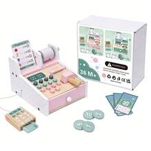 Wooden Toys Cash Register With Scanner Calculator Till Toy For Kids, Pretend Play Shop Toys, Role Play Toys Shopping Playset, Educational Learning Brithday Gift For Boys And Girls - Pink - View 5