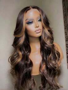 Highlights Brown Lace Front Wigs Human Hair 13x4 Hd Transparent Body Wave Lace Frontal Wigs With Baby Hair 200% Density Pre Plucked Glueless Lace Front Wigs Highlights Water Wave Lace Frontal Wig For Women - Những điểm nổi bật màu nâu - Xem 1