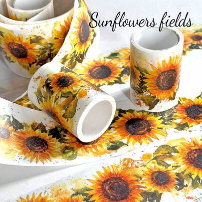 2m Sunflower Washi Tape, DIY Creative Stationery Material, Cartoon Decorative Tape For Scrapbooking, Notebook, Laptop, Phone Case, Mug And More