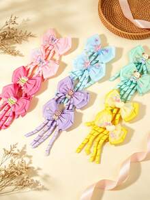 2pcs Solid Color Bow Hair Clips, Cartoon Ribbon Decor Hair Accessories, Versatile Casual Hair Clips, Suitable For Daily Wear - Multicolor - View 1