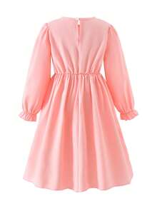 Vihyde Young Girls Hollow Embroidery Apron Lace Trim Bow Round Neck Long Sleeve 2 In 1 Dress - Baby Pink - View 5