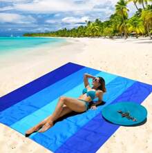 Coperta da spiaggia impermeabile a righe, leggera e resistente alla sabbia, ideale per viaggi, campeggio ed escursioni. Coperta da esterno per adulti. - blu - Visualizzare 1
