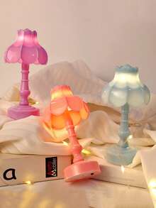 1pc Multi-Color Lily Flower Shaped LED Mini Night Light, Trumpet Flower Desk Decor Lamp, Children Bedroom Bedside Lamp, Living Room Decor Night Light, Desk Decor Mini Night Lamp - Yellow - View 3