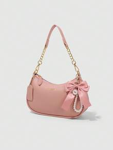Bolso de hombro en forma de media luna 2025, nuevo diseño de moda clásico y versátil con decoración de patrón de letras, unicolor, material PU impermeable, bolso de mano y bandolera, adecuad - Camel - Ver 10