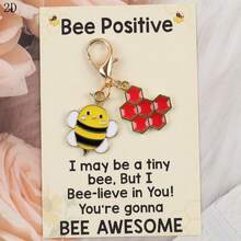 1pc/3pcs Cute Bee & Honeycomb Keychain, Motivational Keyring, Suitable For Backpack Keys, Small Sentimental Gift For Friends And Family, Spreading Positive Energy - Multicolor - View 12
