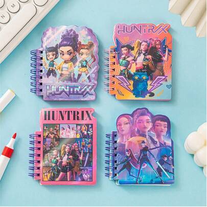  Cahier à spirale MINISO-HuntrixK-POP Girl Group A7, mini agenda de poche avec impression de motifs de dessins animés mignons, cahier portable, convient aux fans et aux étudiants