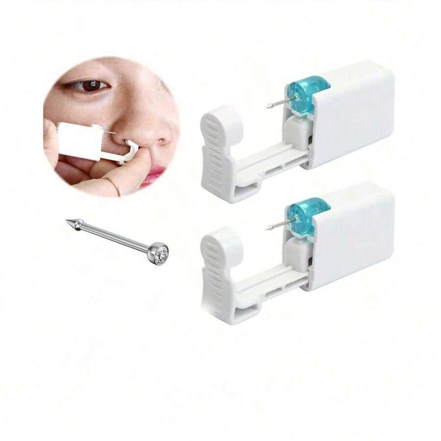 1 Nose Piercing Kit With Silver Nose Studs, 1 Pack Nose Piercing Gun, Disposable Nose Piercing Kit, White Nose Piercing Gun Tool Set - Silver - View 1