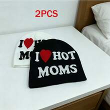 2 chiếc mũ len đôi, họa tiết chữ intarsia, mũ beanie thời trang thường ngày unisex, thích hợp cho việc đi xe đạp đường phố, lựa chọn quà tặng tuyệt vời, chất liệu acrylic, phù hợp mọi mùa. - A - Xem 2