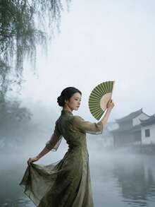 木质婚礼扇套装（扇子、薄纱袋、领结、贺卡），耐用竹制扇骨，手工扇，优雅绿色折叠扇，适用于婚礼、洗礼、圣诞节、情人节 - 复古家居装饰礼品、婚礼装饰、经典设计 - 多色 - 查看 9