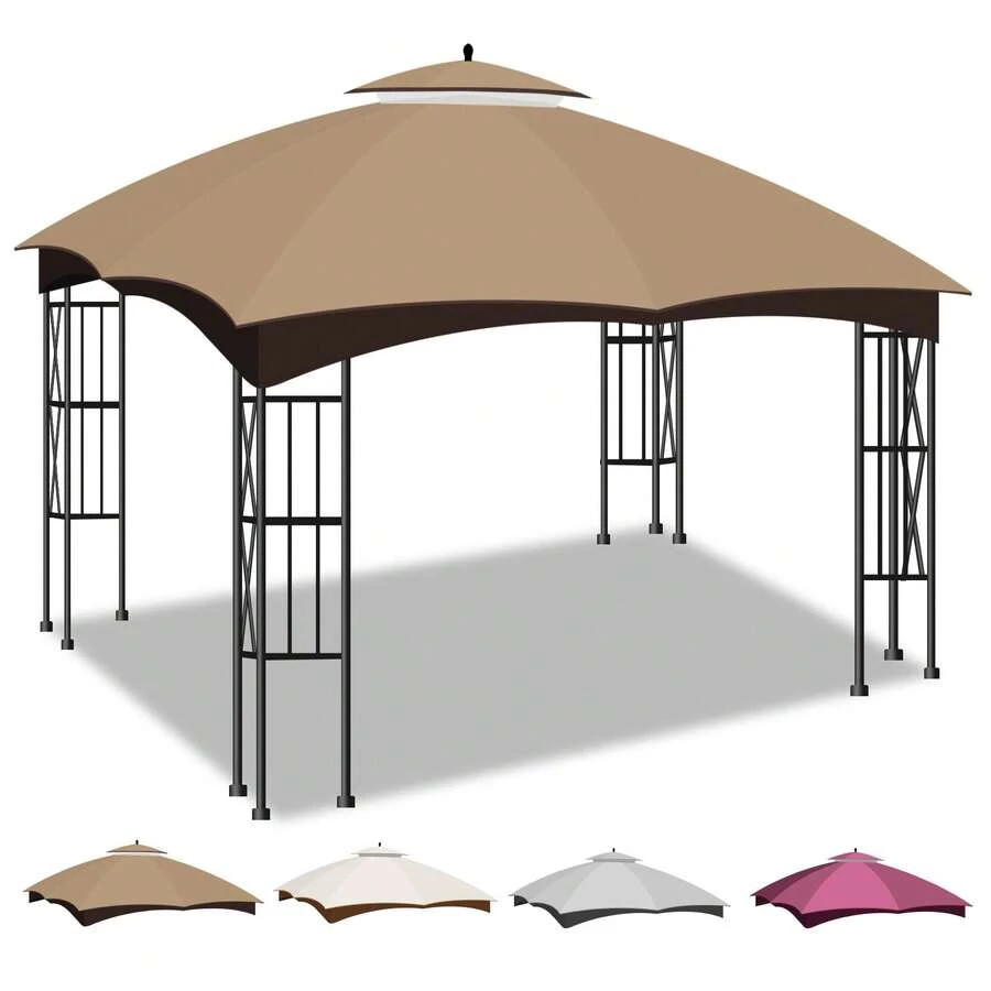 10 X 12 Replacement Gazebo Canopy Top For Lowe's Allen Roth Gazebo, Double-Tier Gazebo Roof Cover With Air Vent,Heavy Duty Canopy Roof Gazebo Top 10X12 Gazebo Cover (Top Only)