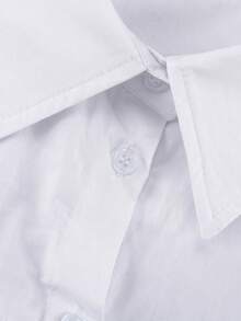 Vestido camisero blanco plisado, cuello solapa, manga larga, cintura alta, botones simples, estilo elegante largo - Blanco - Ver 6