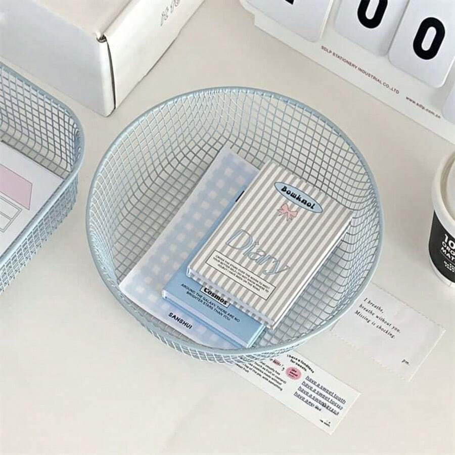 High Quality Cream-Colored Minimalist Iron Wire Desktop Storage Basket, Essential For Home, Dorm, And Office - White - View 1