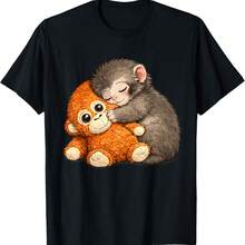 Punch The Monkey Cuddling Stuffed Animal Meme Viral Internet T-Shirt - Black - View 1
