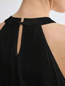 Blusa sin mangas con cuello halter y escote de ojo de cerradura para mujer, versátil para ocasiones románticas, elegantes, de oficina, para maestras, invitadas de boda, en otoño - Negro - Ver 8