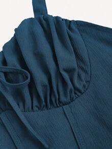 Vestido elegante sin mangas de mujer de unicolor con pliegues y atar delantero con calado - Agua verde azul - Ver 4