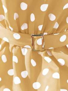 Vestido de línea A con cuello en V sin mangas, estampado de lunares y lazo en la cintura, adecuado para el Día de San Valentín y citas - Amarillo - Ver 5